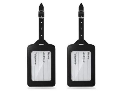 2x couro PU preto etiqueta de bagagem de viagem bolsa de mão mala de identificação alça envoltório etiqueta etiqueta etiqueta etiqueta MONDPALAST