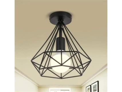 Lustre Industrial - Gaiola Diamante - Metal - Preto - 1 peça MARQUEUNE