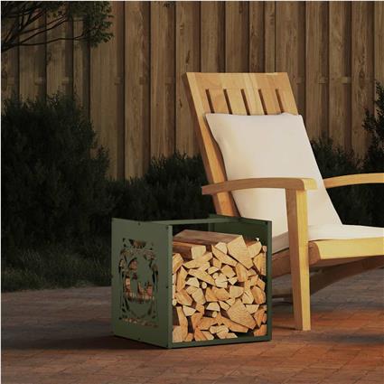 vidaXL Suporte para lenha aço laminado a frio verde azeitona