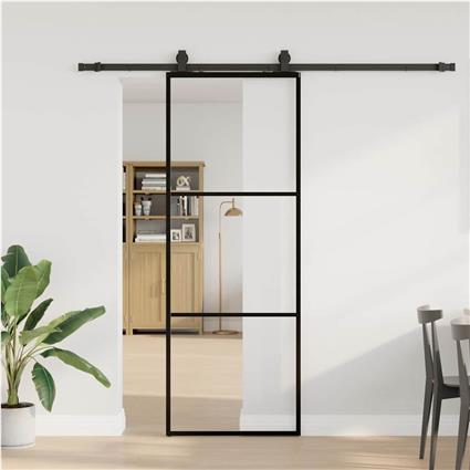 vidaXL Porta deslizante c/ conj. ferragens 76x205cm vidro ESG preto