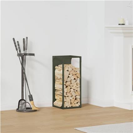 vidaXL Suporte para lenha aço laminado a frio verde azeitona