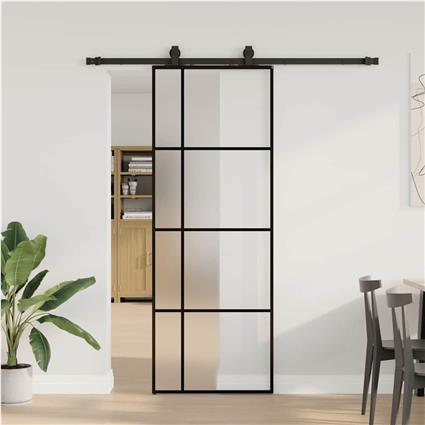 vidaXL Porta deslizante c/ conj. ferragens 76x205cm vidro ESG preto