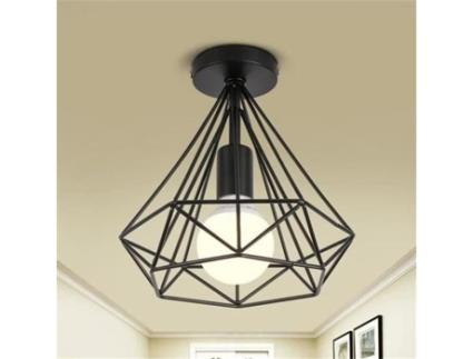 Lustre industrial - gaiola de diamante - metal - preto - 1 peça XJYDNCG