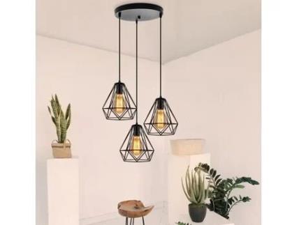 Lustre U-do Lâmpada Pendente Vintage E27 Retro Estilo Industrial Forma de Diamante Negro para Restaurante Bar Café IDEGU