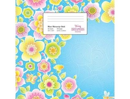 Livro Music Manuscript Book Floral Pattern on Blue Large Kids Stave Paper Musicians Notebook de Young Dreamers Press (Inglês)