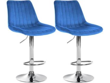 Conjunto de 2 bancos de bar em veludo Toni azul/metal cromado CLP