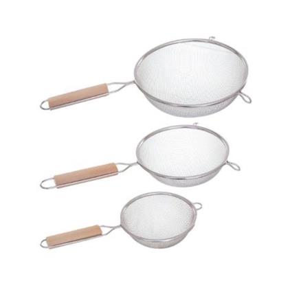 CONJUNTO DE 3  PENEIRAS DE AÇO INOXIDÁVEL + MADEIRA. 12CM / 16CM / 20CM