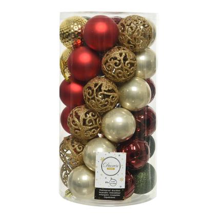 PACK  DE 37 BOLAS DECORATIVAS CORES SORTIDAS DOURADO E VERMELHO