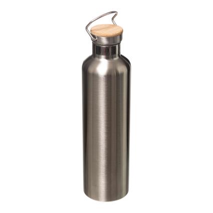 GARRAFA TÉRMICA DUPLA PAREDE DE INOX COM TAMPA DE BAMBU 1LT 30.5X8.4CM