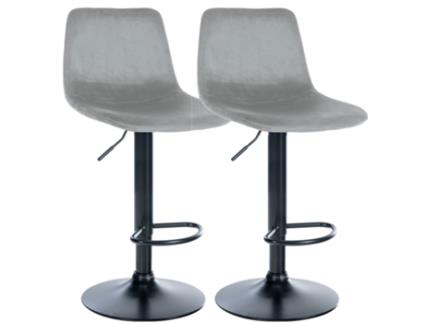 Conjunto de 2 bancos de bar em veludo Divo cinza/metal fosco preto CLP