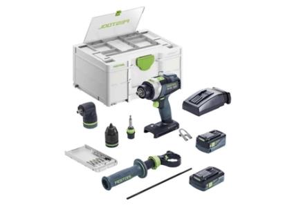 FESTOOL QUADRIVE TPC 18/4 I-Set Furadeira de impacto (1x4,0Ah HPC-ASI 1x5,0Ah ASI TCL6 Systainer SYS3 DF M187 Acessórios)