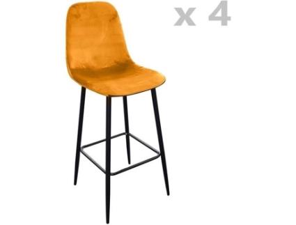 Conjunto de 4 - Bancos de bar vintage de veludo Inoui - Amarelo mostarda