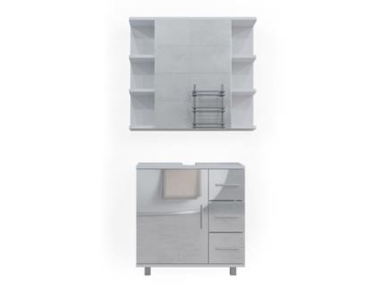 Conjunto de móveis de banheiro Vicco Ilias, branco alto brilho, 2 peças