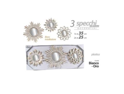 Conjunto 3 peças espelhos decorativos de parede ouro branco 25/35cm espelho plástico 823923