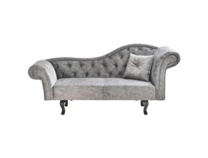 Chaise longue à direita BELIANI Lattes de Veludo Cinzento 192x59x81