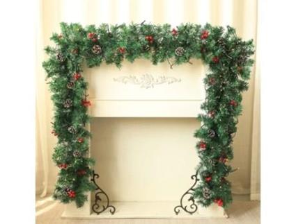 Guirlanda de Natal 3m com Berrys Vermelhos e Pinhas, Decoração para Exteriores TOVBMUP