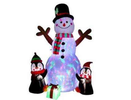Decoração Inflável de Natal, Boneco de Neve e Pinguins com Luzes LED TOVBMUP