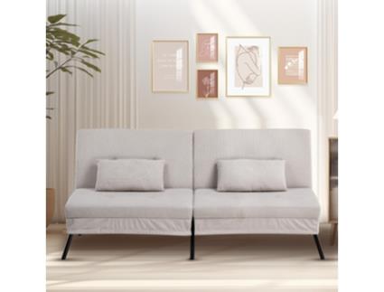 Sofá-Cama com Função de Dormir, Sofá Futon Dobrável, Sofá de Canto, Sofá de 3 Lugares, com Encosto AjustáVel em Bombazine Bege COMHOMA