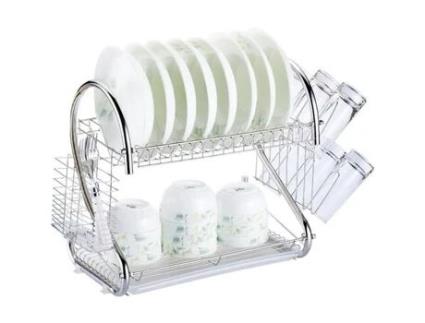 Escorredor de louça de aço inoxidável 2 camadas com bandeja removível para cozinha e casa 43x 25 x 38 cm Multifuncional KONVINIT