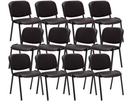 Conjunto de 12 cadeiras de visita Ken em imitação de pele marrom CLP