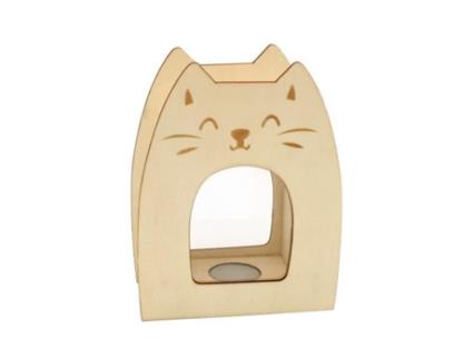 Mealheiro - Gato - Madeira natural - Personalizável - 11 x 5 x 14 cm