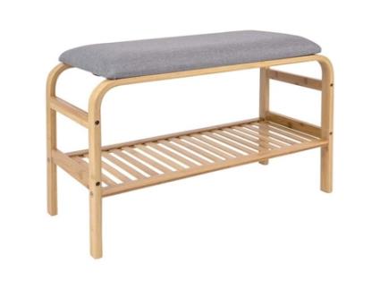 Banco de bambu com almofada em tecido