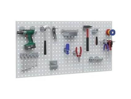 Layout de oficina, painel de parede perfurado, bancada de trabalho, painel de parede de ferramentas, oficina, cinza, conjunto de 2