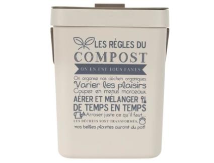 Caixa de compostagem - PROCURE UMA IDEIA - 5 L - Gancho integrado - Plástico - Creme e Castanho