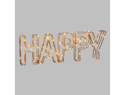 Escrita 3D feliz em fio de metal LOTTI - 78 micro-LEDs - Cobre brilhante - 46x15 cm