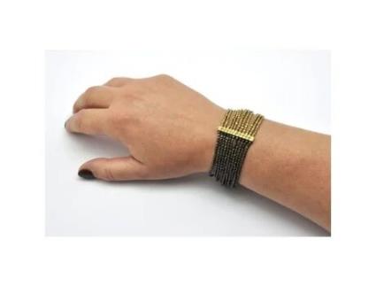 Pulseira Patti Bronze e preta - Nataraj Noir - Mulher - Latão e bronze - 11 fileiras de contas de latão