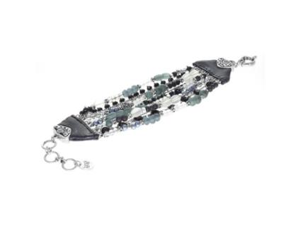 Pulseira de várias fileiras Franck Herval Amy - Prata - Azul - Swarovski, couro, pérola de vidro, pedra de lava - 18 cm