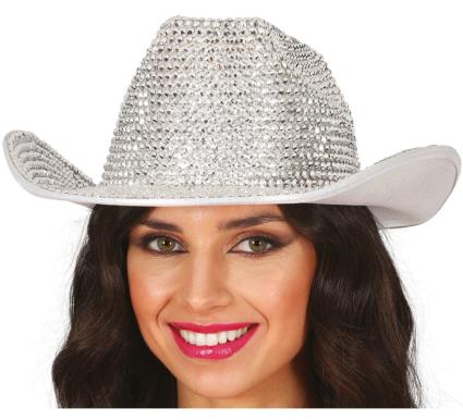 Chapéu de cowboy prateado brilhante adulto