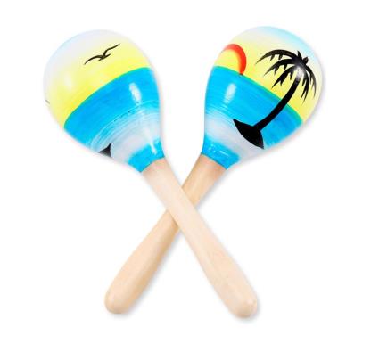 Maracas de madeira com pôr do sol tropical de 20 cm