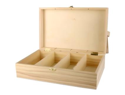 Caixa de madeira 4 compartimentos 31 x 19,5 x 9 cm - MegaCrea cor