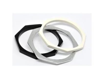 Pulseira - CULTURE MIX - Tripla Resina e Metal - Branca - 3 Pulseiras - Joalheria Básica