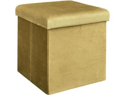 Home Deco Factory HD6813 Pufe dobrável caixa de armazenamento quadrado veludo Giulia amarelo H38 x 38 x 38 cm