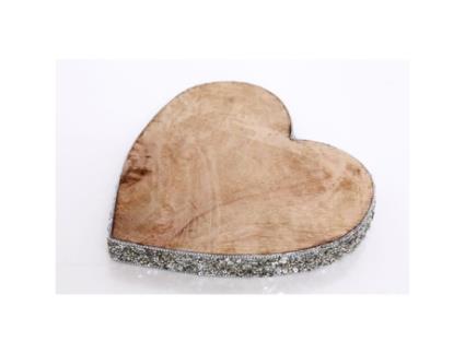 Decoração de Natal em Madeira com Coração Natural - Prata