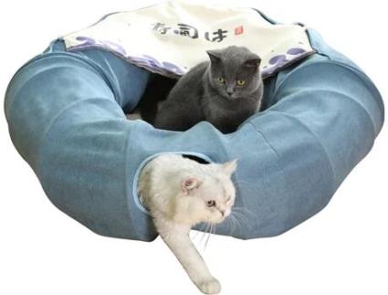 Túnel Pandawant Cat Play - Cama Interna com Tapete Central Removível, Tubos Macios Dobráveis, Azul BRAWDRESS