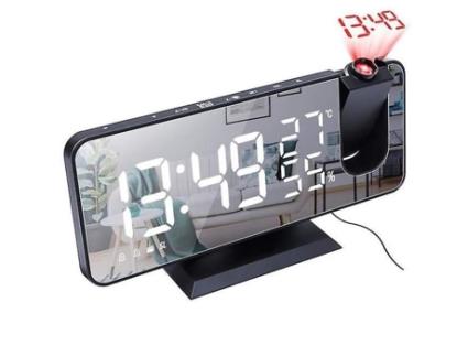 Rádio FM preto, despertador digital LED, relógio de mesa eletrônico, despertador USB, lóbulo de tempo de projeção (preto) SANLIN BEANS