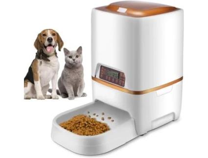 Dispensador automático de alimentos programável, tigela, gravação de voz, 4 refeições para cães e gatos (dispensador de 6L, branco) BRAWDRESS