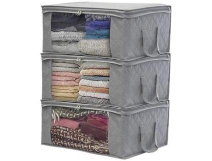 3 pces saco de armazenamento dobrável caixa de armazenamento de roupas sob roupas de cama, à prova dwaterproof água em grosso não tecido 48x35x20 cm