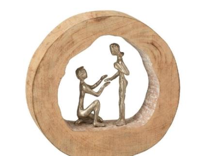 Estatueta decorativa de casamento 29x7x28 29cm madeira clara