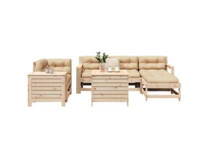 Conjunto 7 de Sofás para Jardim VIDAXL Madeira de Pinho Maciça