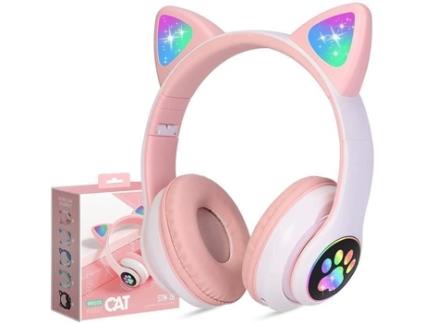 Bluetooth para fones de ouvido de gato sem fio dobrável bluetooth piscando led light up fones de ouvido sem fio com microfone-rosa BJBJ