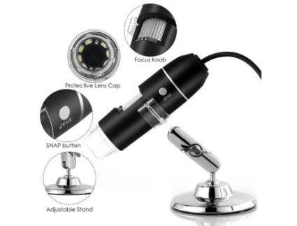 Microscópio digital USB YOPOTIKA X1000 com 8 LEDs, zoom 50-1000X e compatibilidade com Android/Win/Mac YOPOTIKA