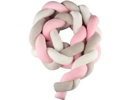 Amortecedor para berço 2m, almofada de cobra para bebê, veludo, amortecedor para cama de bebê trançado, pelúcia trançada com nó (cinza branco cinz