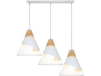 Lustre 3 Luzes em Barra, Luminária de Madeira e Metal para Restaurante