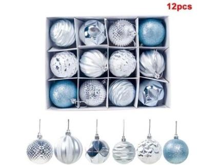 Enfeites de Natal, conjunto de 12 peças de enfeites de decoração de plástico para decoração de árvore de abeto, 6 cm (azul) LEMONBEST