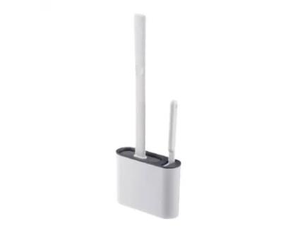 Escova de vaso sanitário, conjunto de suporte de escova de vaso sanitário, silicone, limpeza de parede, escova estilo 2