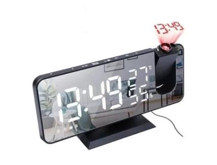 Despertador Projetor de teto Rádio digital com tela LED 180 ° Brilho ajustável FM Temperatura e umidade Quarto de escritório preto BIQIQI